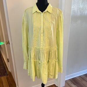 Free People Yellow Button-Up Ruffle Dress